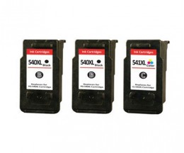 3 Tinteiros Compativeis, Canon PG-540 XL / CL-541 XL Preto 24ml + Cor 19ml