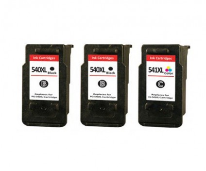 3 Tinteiros Compativeis, Canon PG-540 XL / CL-541 XL Preto 24ml + Cor 19ml